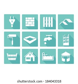 vector flat construction icons set