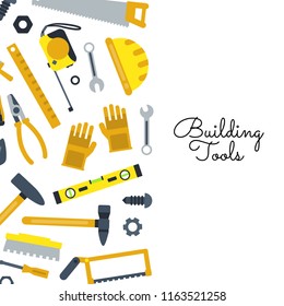 Vector flat construction tools background with place for text illustration