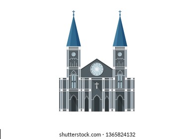 Vector flat contemporary church isolated on white background.