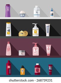 Vector flat cosmetic bottles template set