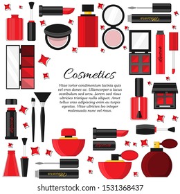 Vector flat cosmetics and beauty card concept. Illustration for design and web.