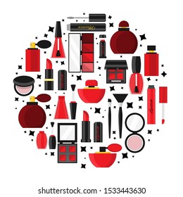 Vector flat cosmetics and beauty card concept. Illustration for design and web.