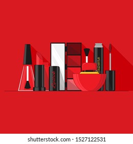 Vector flat cosmetics illustration. Beauty card concept for design and web.