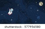 Vector flat cosmos design background. Cute template with Astronaut, Spaceship, Rocket, Moon, Black Hole, Stars in Outer space