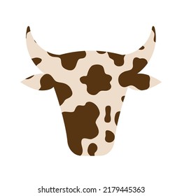 Vector Flat Cow Head With Brown Cow Print Isolated On White Background