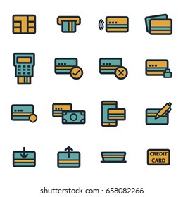 Vector flat credit card icons set on white background