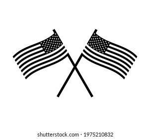 Vector flat crossed black American USA flag isolated on white background