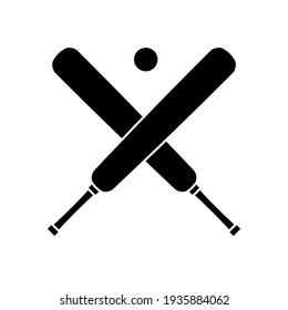 Vector Flat Crossed Black Cricket Bat And Ball Icon Isolated On White Background