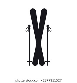 Vector flat crossed skis silhouette isolated on white background