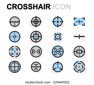Vector flat crosshair icons set on white background