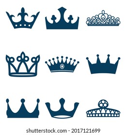Vector flat crowns. Crown silhouettes isolated on white background. crown logo template