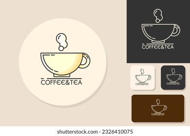 vector flat cup of coffee,tea.Logo cafeteria,print trendy linear style.Vector illustration