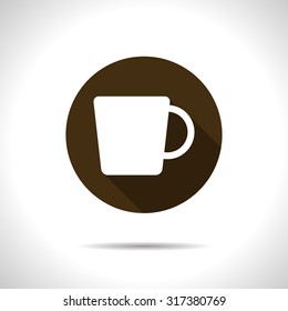 Vector flat cup for tea or coffee icon on color circle 