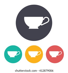 Vector flat cup for tea or coffee icon with set of 3 colors 