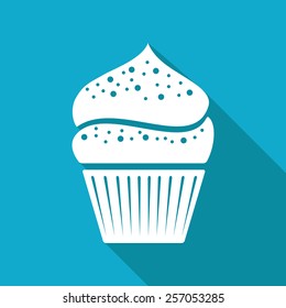 Vector flat cupcake icon isolated on blue background. Eps10