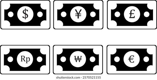 Vector flat of currencies from several countries in the world on a white background