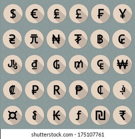 Vector Flat  Currency Symbol  Set (world Money Icons) 