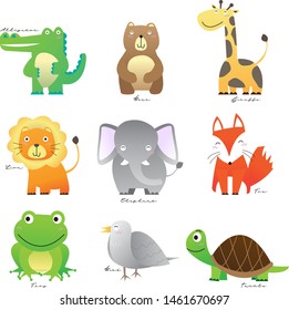 vector flat cute animals set 