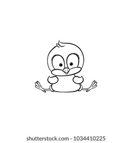 vector flat cute baby chicken monochrome small funny character chick sitting. Flat bird animal, isolated illustration on a white background, poultry, farm kids coloring book design object.