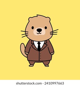 Vector flat cute beaver illustration with yellow background