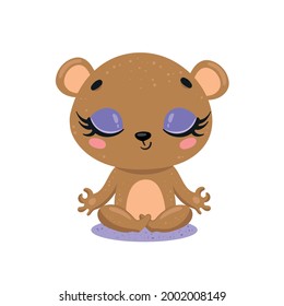 Vektor flach süße Cartoon Doodle Bären Meditation. Waldtiere meditieren. Yoga von Tieren
