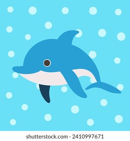 Vector flat cute dolphin illustration with blue background