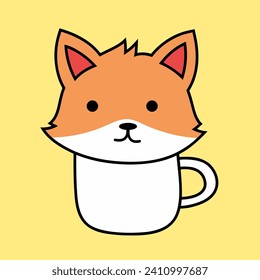 Vector flat cute fox illustration with yellow background