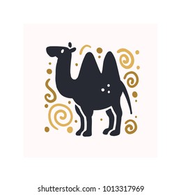 Vector flat cute funny hand drawn camel animal silhouette isolated on white background. Perfect for children goods store logo insignia, kid clothes and accessory prints, zoo logotype etc.