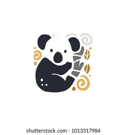 Vector flat cute funny hand drawn koala animal silhouette isolated on white background. Perfect for children goods store logo insignia, kid clothes and accessory prints, zoo logotype etc.