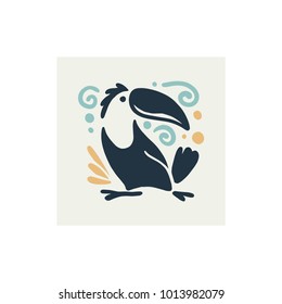 Vector flat cute funny hand drawn toucan bird silhouette isolated on white background.  Perfect for children goods store logo insignia, kid clothes and accessory prints, zoo logotype etc.