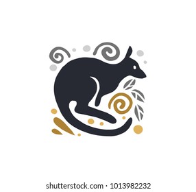 Vector flat cute funny hand drawn kangaroo animal silhouette isolated on white background.  Perfect for children goods store logo insignia, kid clothes and accessory prints, zoo logotype etc.