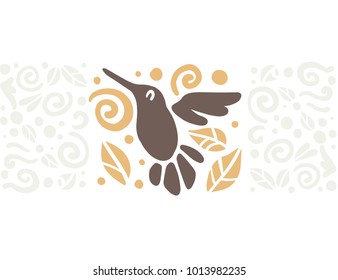 Vector flat cute funny hand drawn hummingbird silhouette isolated on white background.  Perfect for children goods store logo insignia, kid clothes and accessory prints, zoo logotype etc.