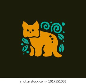 Vector flat cute funny hand drawn lynx animal silhouette isolated on dark background. Perfect for children goods store logo insignia, kid clothes and accessory prints, zoo logotype etc.
