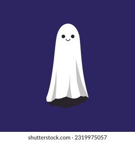 Vector flat cute ghost illustration. Simple illustration of a ghost in a sheet