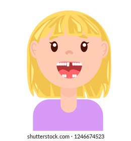 vector flat cute toothless girl. isolated illustration