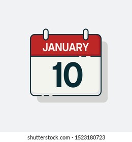 Vector flat daily calendar icon. Day , month , 10 January