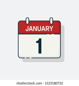 Vector flat daily calendar icon. Day , month , 1 January