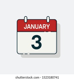 Vector flat daily calendar icon. Day , month , 3 January