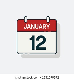 Vector flat daily calendar icon. Day , month ,  12 January