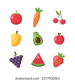 Vector flat delicious fruit collection on white.