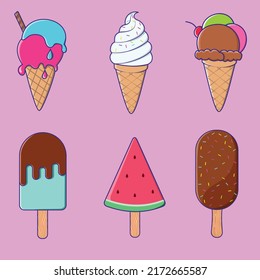 vector flat delicious ice cream set