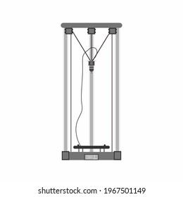 Vector flat Delta 3D Printer Assembly icon. Modern printer in cartoon design element isolated on white background. Additive manufacturing and robotic automation technology. Vector illustration