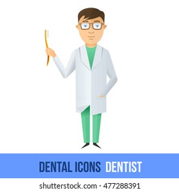 Vector flat dental icon. Dentist. Brochures, advertisements, manuals, technical descriptions. Isolated on a white background.
