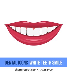 Vector Flat Dental Icon. White Teeth Smile. Brochures, Advertisements, Manuals, Technical Descriptions. Isolated On A White Background.