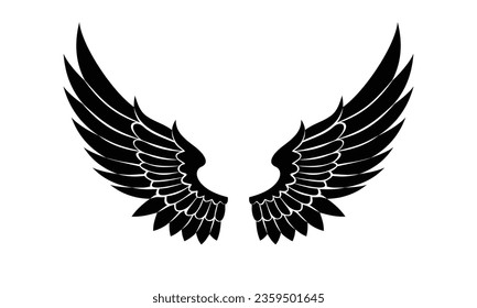 Silueta de alas de ángel de diseño plano vectorial.