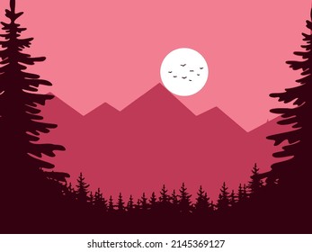 Vector Flat Design Art, Nature Landscape Background