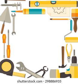 Vector flat design background with do-it-yourself tools for construction and home repair isolated on white. Web banner concept