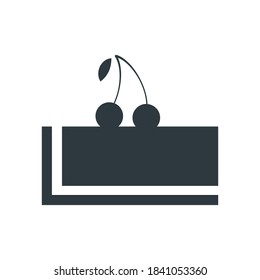Vector flat design black piece of cake with cherry on top icon. Dessert food.