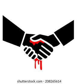 vetor flat design sangrento handshake ícone de negócios | ilustração isolada do pictograma preto e vermelho sobre fundo branco