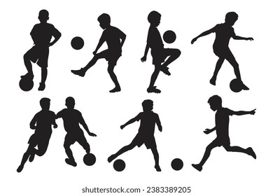 vector flat design boy playing soccer football silhouette